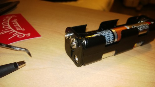 Closeup of the battery holder.